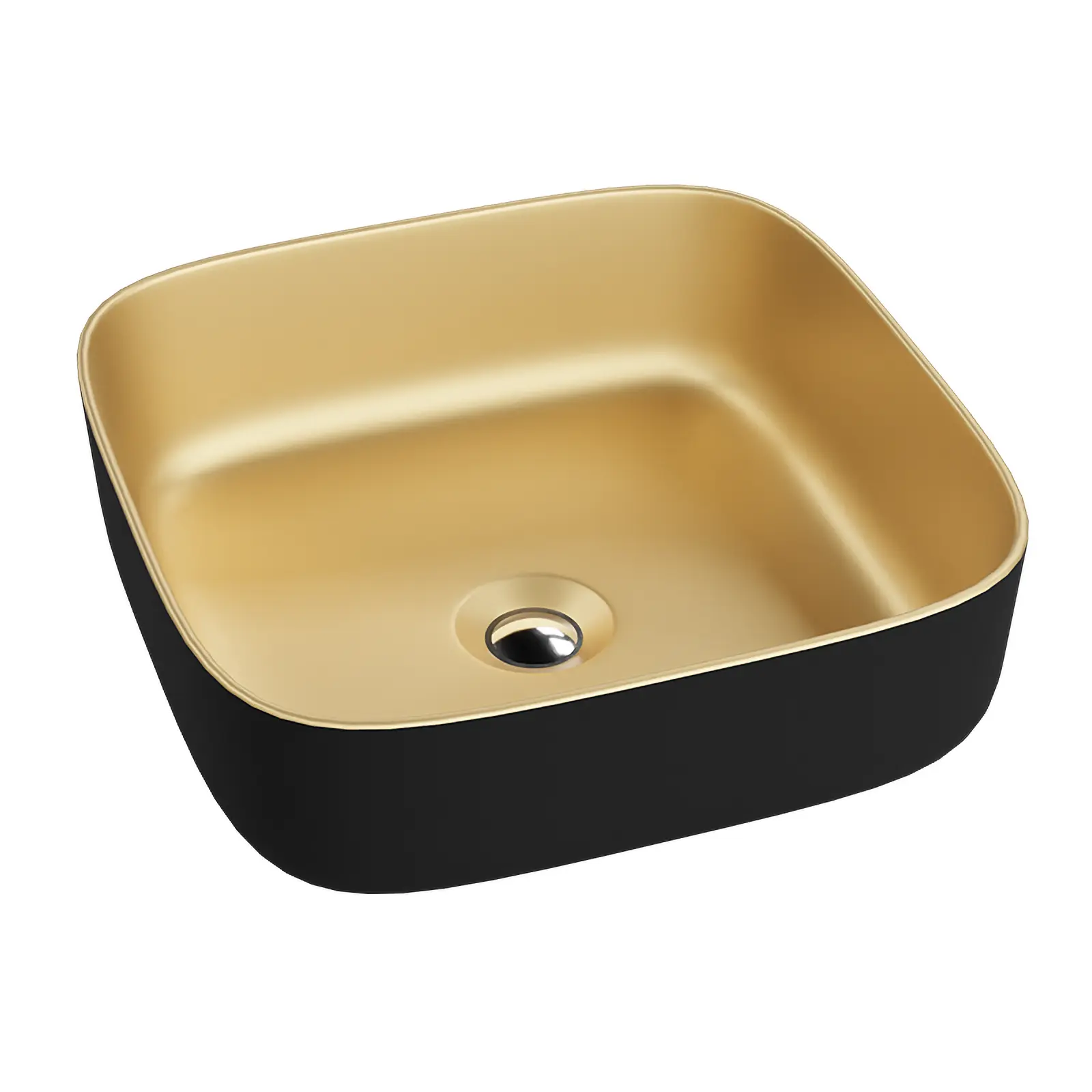 Umywalka nablatowa Folla Mini Gold/Black 39×39 – kwadratowa porcelana w złocie i czerni