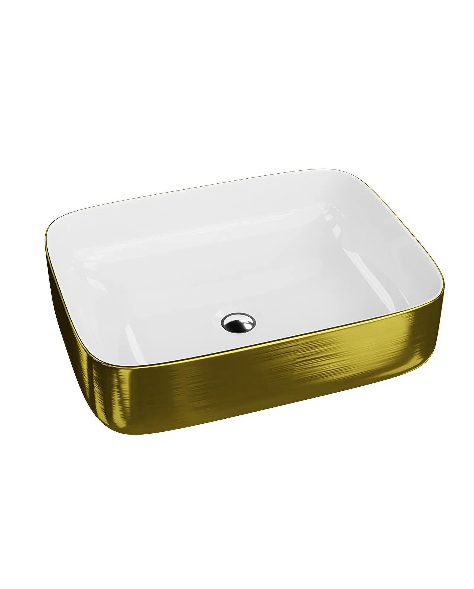 Umywalka nablatowa Folla Brushed Gold 50,5×40 – biała porcelana ze szczotkowanym złotem