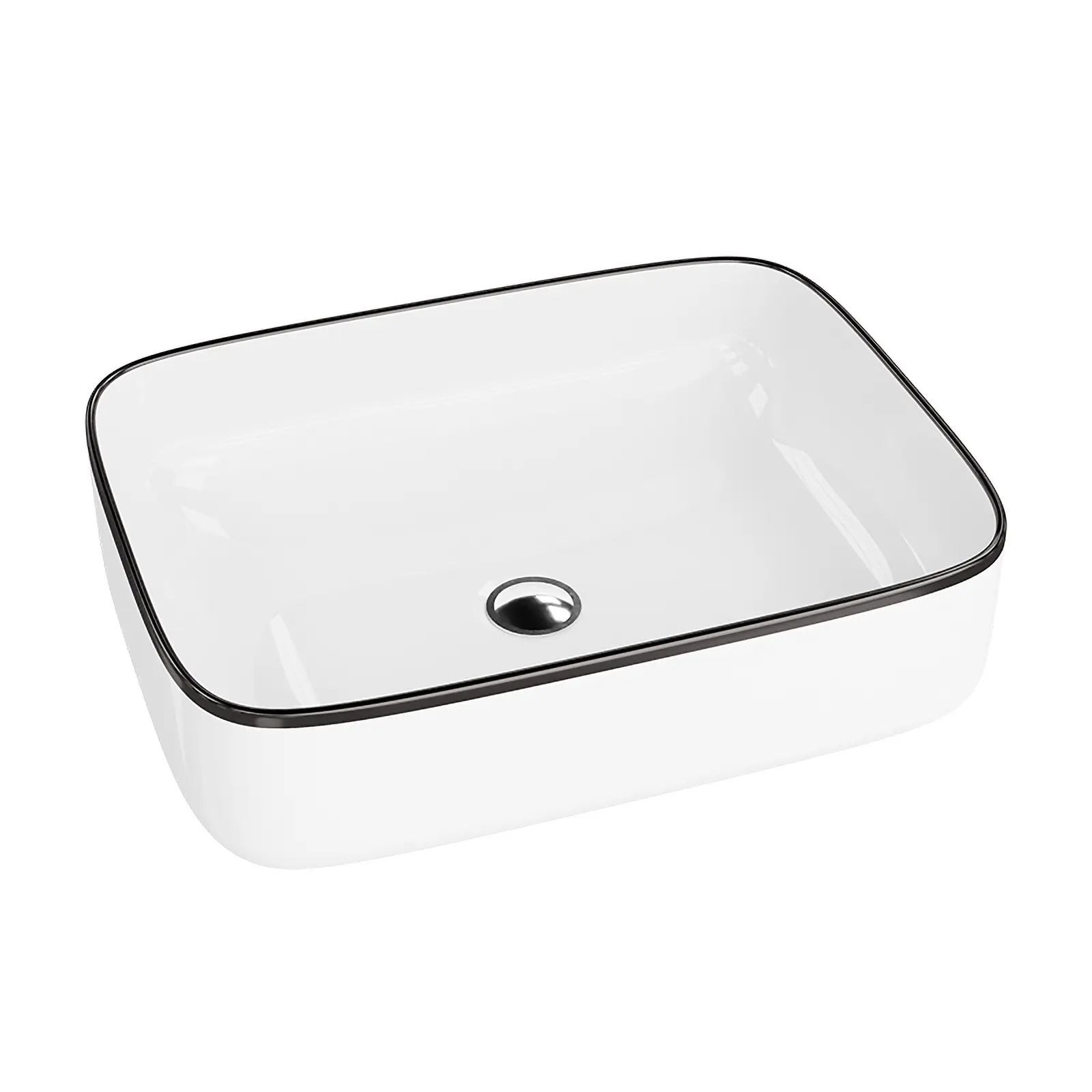 Umywalka nablatowa Folla Black Line 50,5×40 – biała porcelana z czarną linią