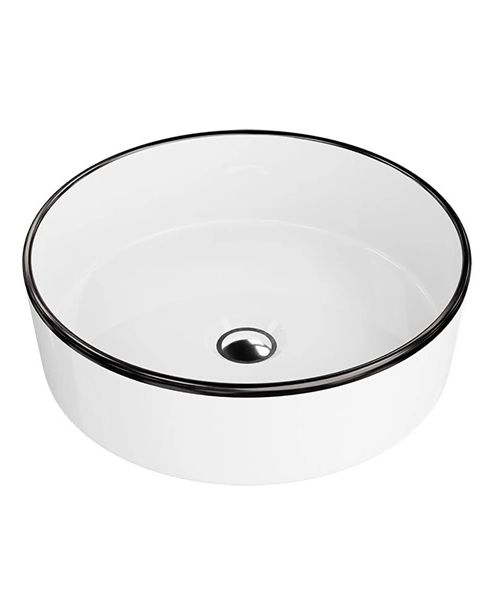 Umywalka nablatowa Agua Black Line 37×37 – biała porcelana w połysku z czarnym rantem