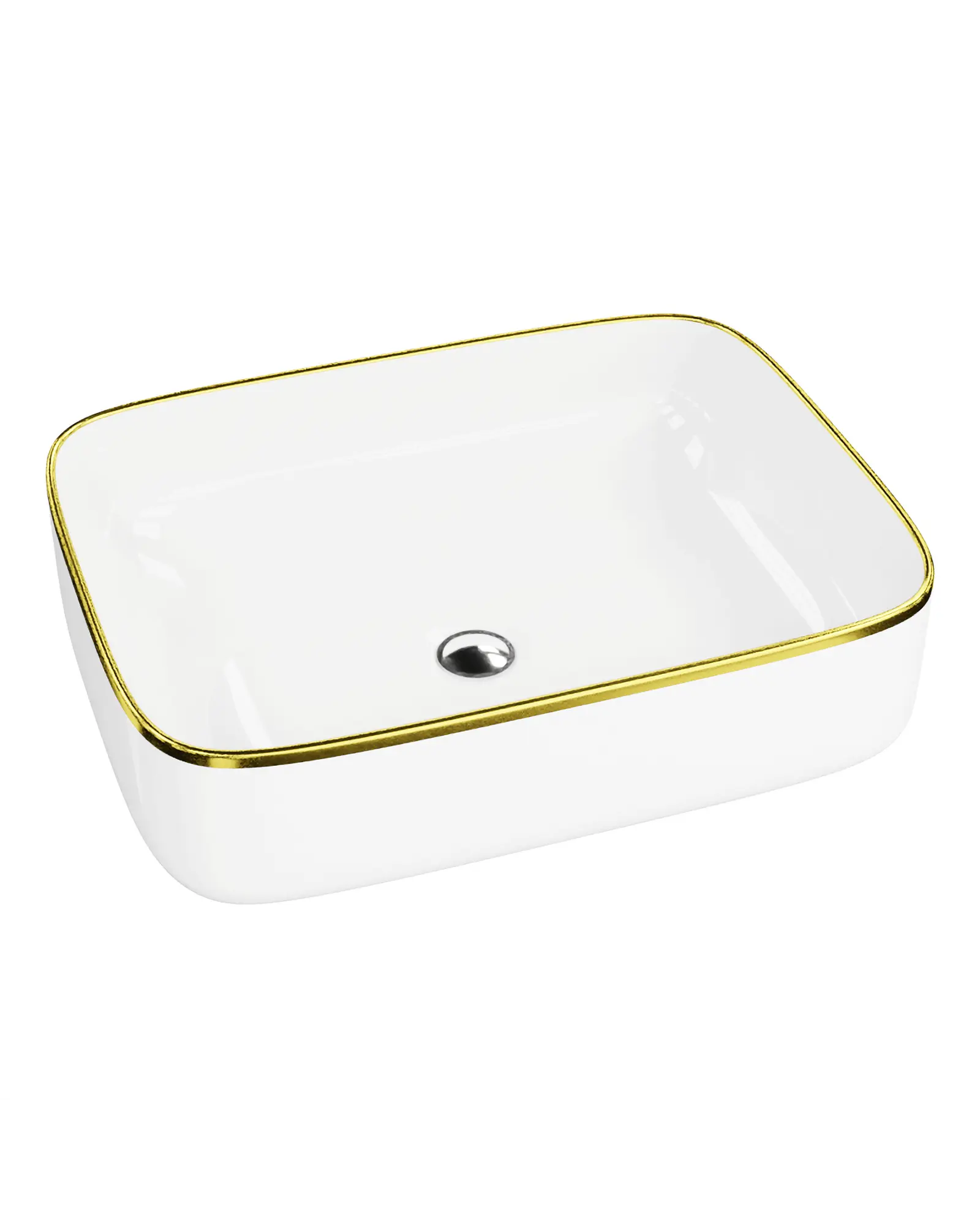 Umywalka nablatowa Folla Gold Line 50,5×40 – biała porcelana w połysku ze złotym konturem