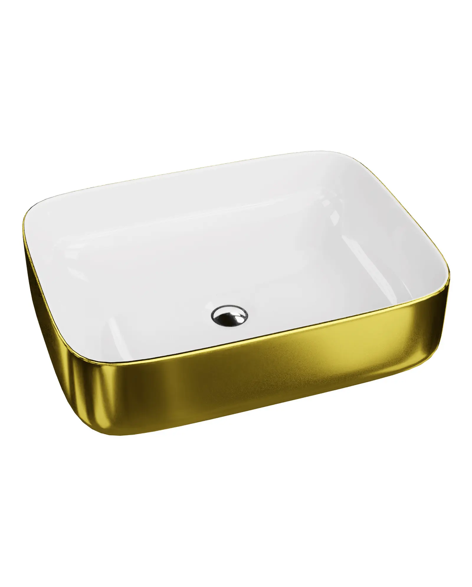 Umywalka nablatowa Folla Gold/White 50,5×40 – biała wewnątrz, złota na zewnątrz, prostokątna