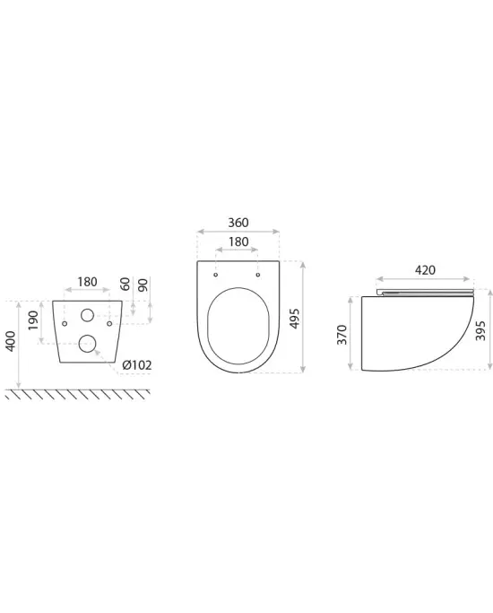 Monocuenco 3.0 – rysunek techniczny miski WC wiszącej