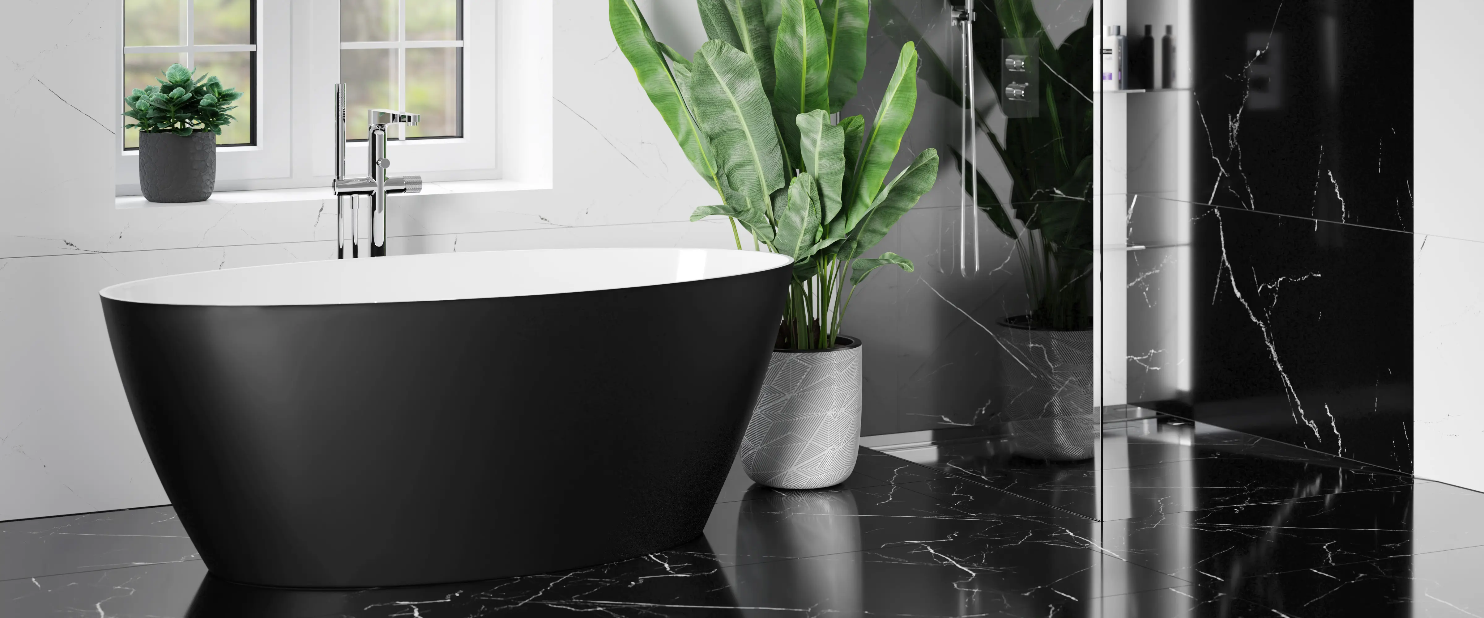 Płytka SETINA BLACK 60x120 połysk czarny marmur z białym użyleniem