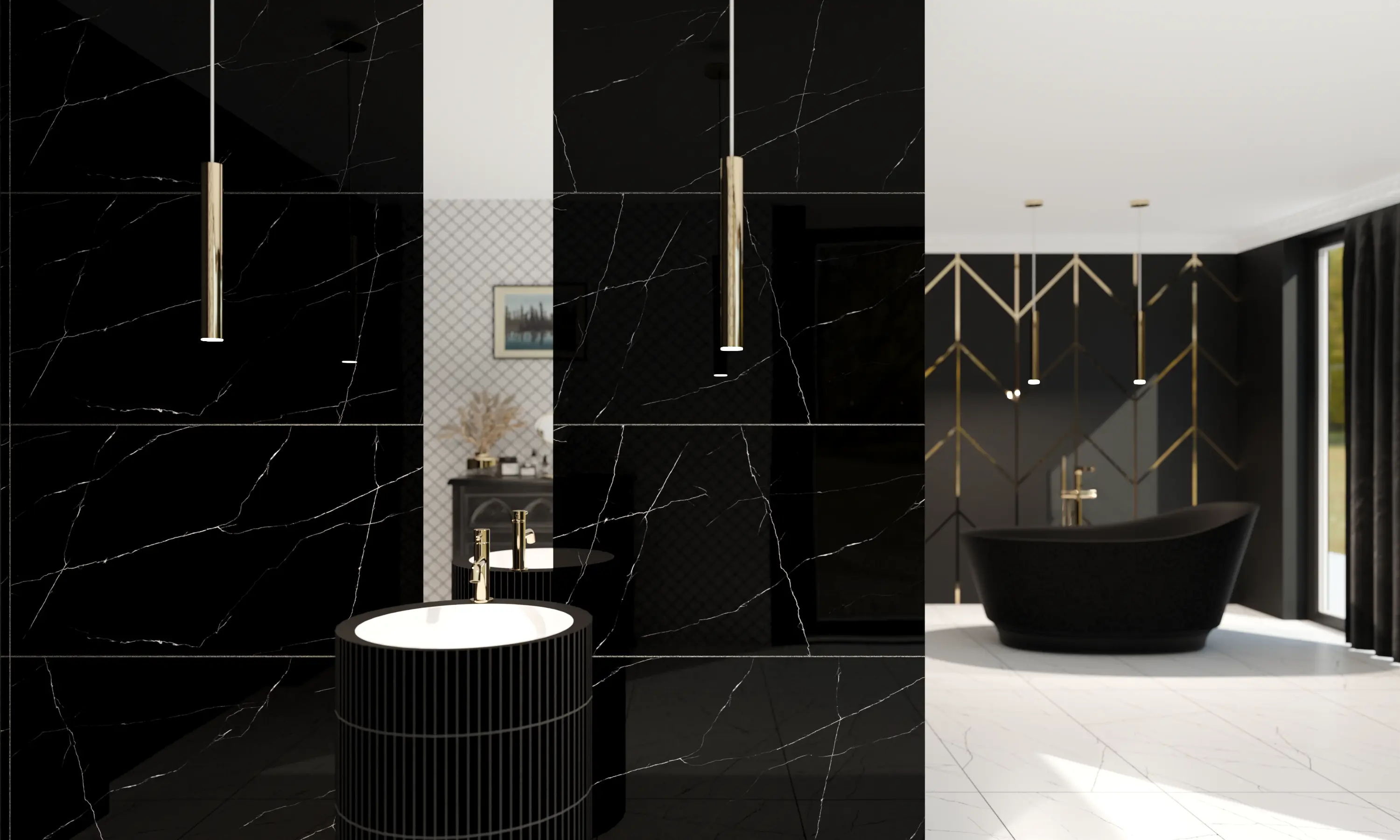 Płytka Carrara Black Poler 60x120 czarny marmur z jasnym użyleniem